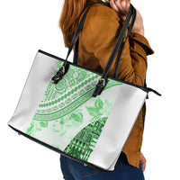 Hawaiian Tapa Leather Tote Bag Traditional Vintage Pattern Green LT05 - Polynesian Pride