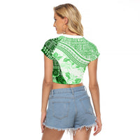 Hawaiian Tapa Raglan Cropped T Shirt Traditional Vintage Pattern Green LT05 - Polynesian Pride