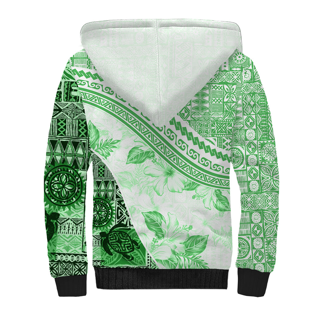 Hawaiian Tapa Sherpa Hoodie Traditional Vintage Pattern Green LT05 - Polynesian Pride