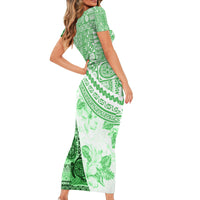 Hawaiian Tapa Short Sleeve Bodycon Dress Traditional Vintage Pattern Green LT05 - Polynesian Pride