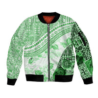 Hawaiian Tapa Sleeve Zip Bomber Jacket Traditional Vintage Pattern Green LT05 Unisex Green - Polynesian Pride