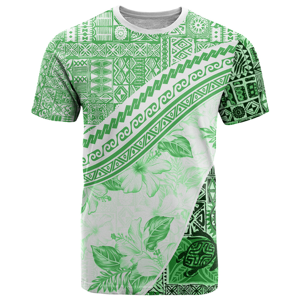 Hawaiian Tapa T Shirt Traditional Vintage Pattern Green LT05 Green - Polynesian Pride