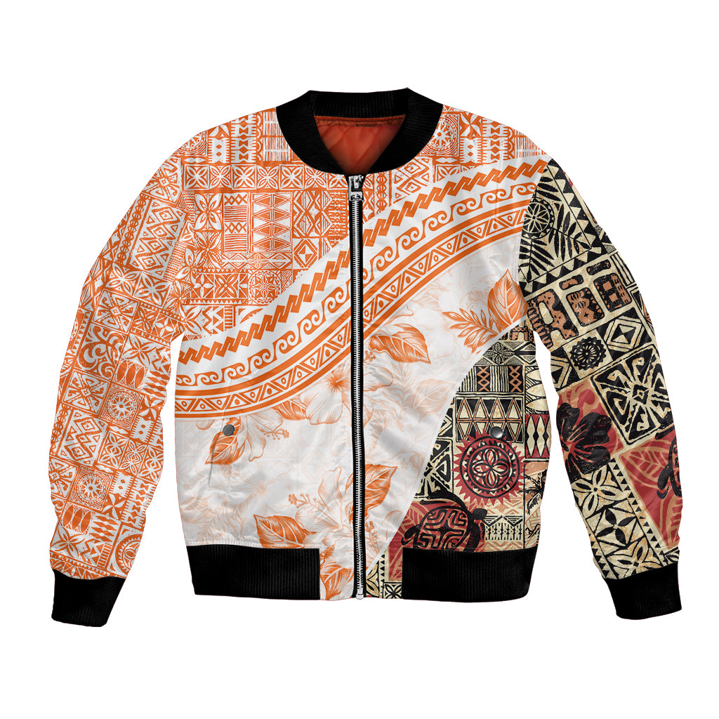Hawaiian Tapa Bomber Jacket Traditional Vintage Pattern Orange LT05 Unisex Orange - Polynesian Pride
