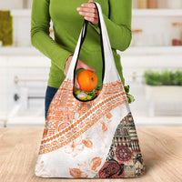 Hawaiian Tapa Grocery Bag Traditional Vintage Pattern Orange