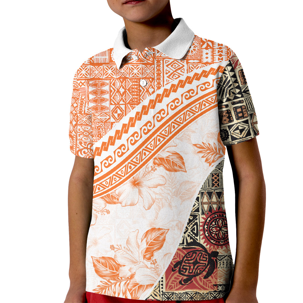 Hawaiian Tapa Kid Polo Shirt Traditional Vintage Pattern Orange LT05 Kid Orange - Polynesian Pride
