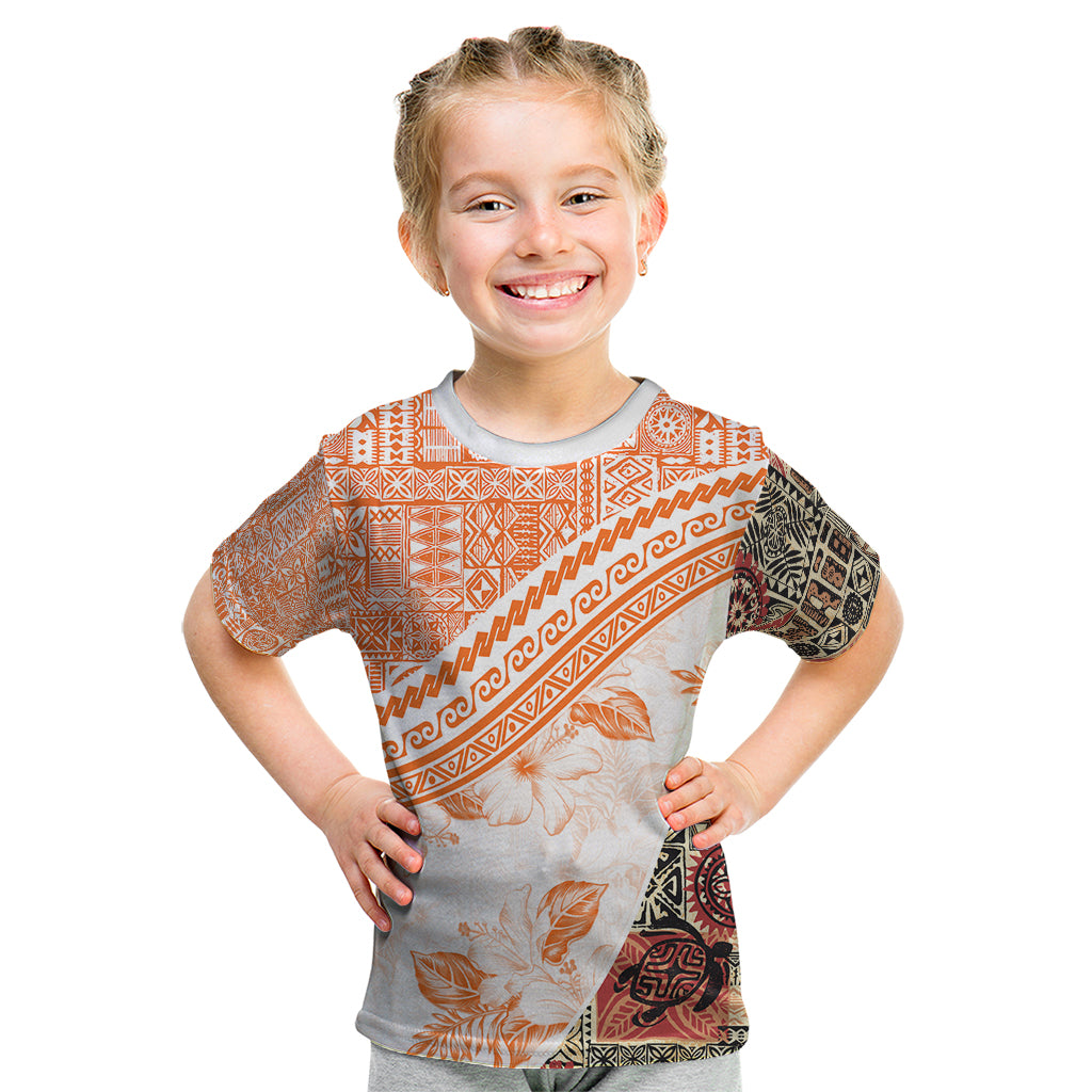 Hawaiian Tapa Kid T Shirt Traditional Vintage Pattern Orange LT05 Orange - Polynesian Pride
