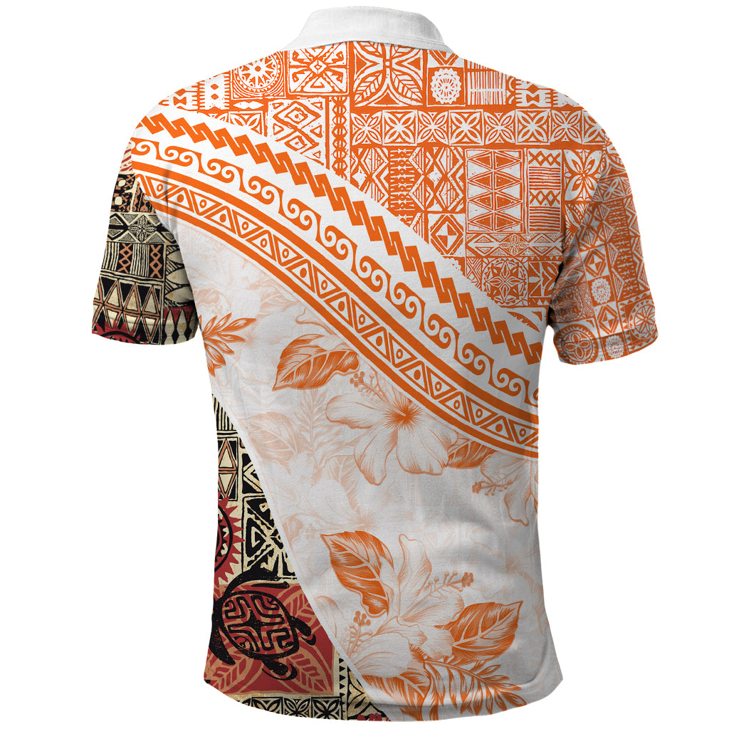 Hawaiian Tapa Polo Shirt Traditional Vintage Pattern Orange LT05 - Polynesian Pride