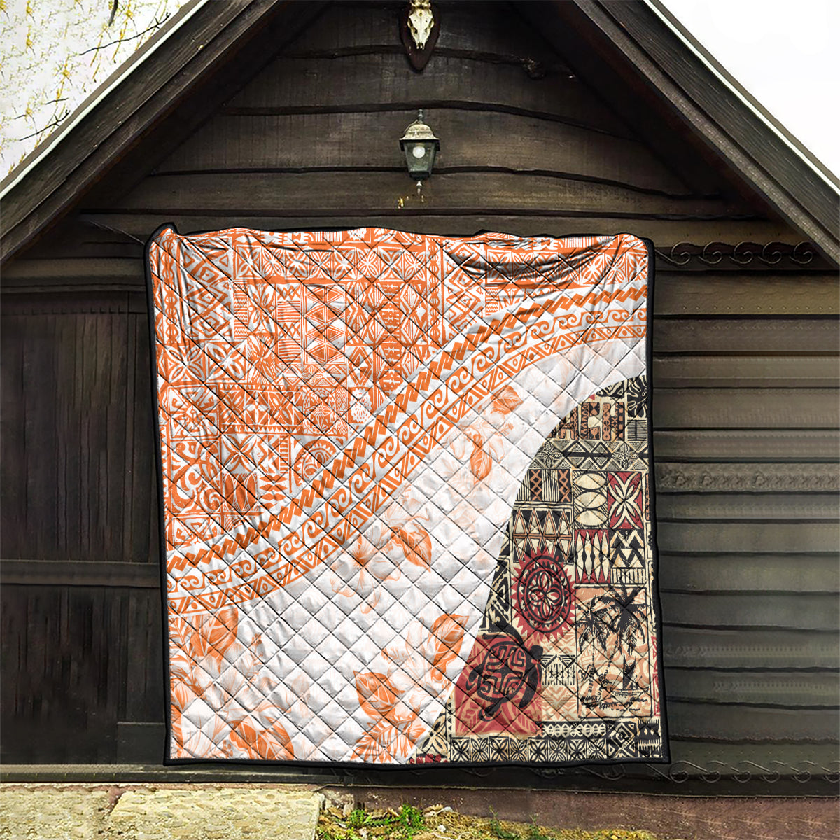 Hawaiian Tapa Quilt Traditional Vintage Pattern Orange LT05 - Polynesian Pride