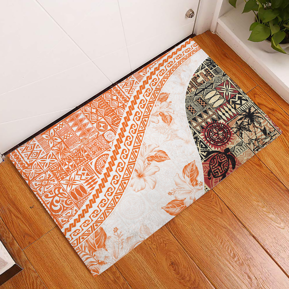 Hawaiian Tapa Rubber Doormat Traditional Vintage Pattern Orange LT05 Orange - Polynesian Pride
