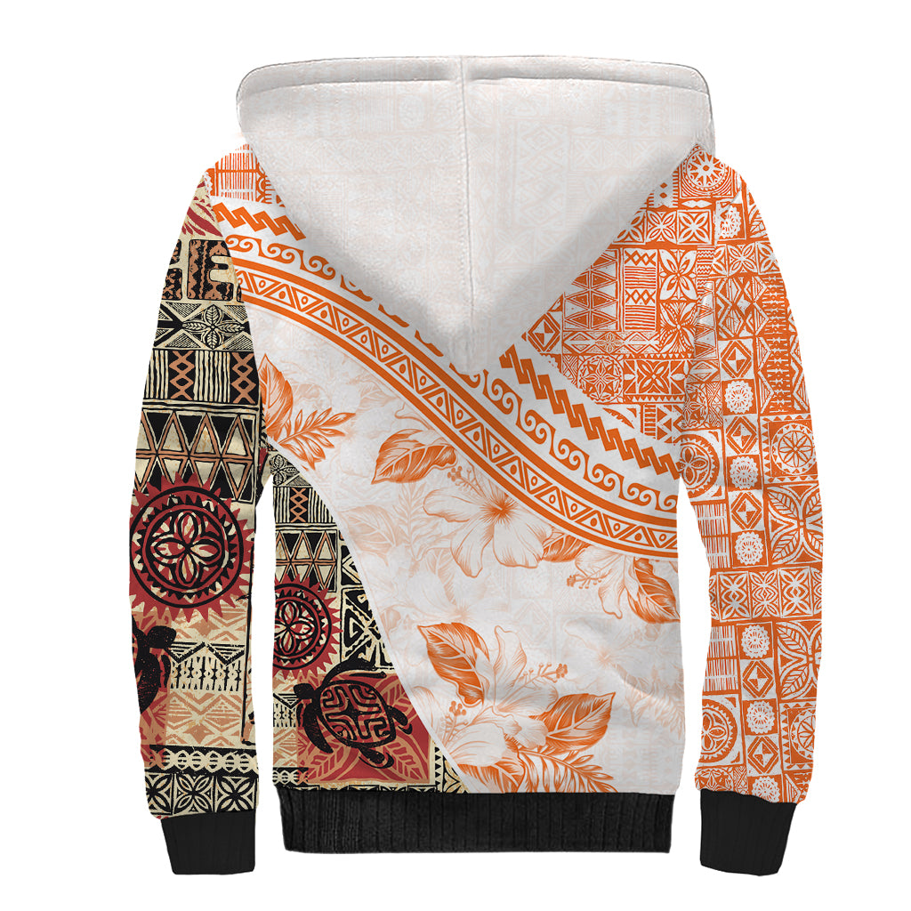 Hawaiian Tapa Sherpa Hoodie Traditional Vintage Pattern Orange LT05 - Polynesian Pride