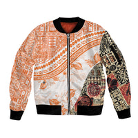 Hawaiian Tapa Sleeve Zip Bomber Jacket Traditional Vintage Pattern Orange LT05 Unisex Orange - Polynesian Pride