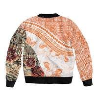 Hawaiian Tapa Sleeve Zip Bomber Jacket Traditional Vintage Pattern Orange LT05 - Polynesian Pride