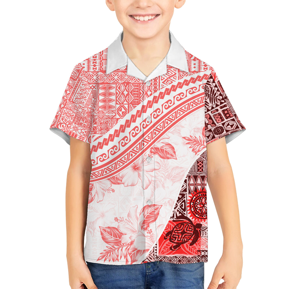 Hawaiian Tapa Family Matching Long Sleeve Bodycon Dress and Hawaiian Shirt Traditional Vintage Pattern Red LT05 Son's Shirt Red - Polynesian Pride