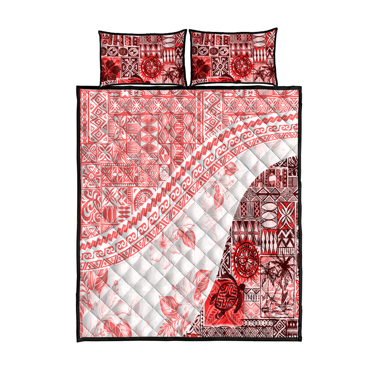 Hawaiian Tapa Quilt Bed Set Traditional Vintage Pattern Red LT05 Red - Polynesian Pride