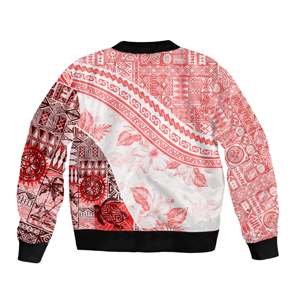 Hawaiian Tapa Sleeve Zip Bomber Jacket Traditional Vintage Pattern Red LT05 - Polynesian Pride