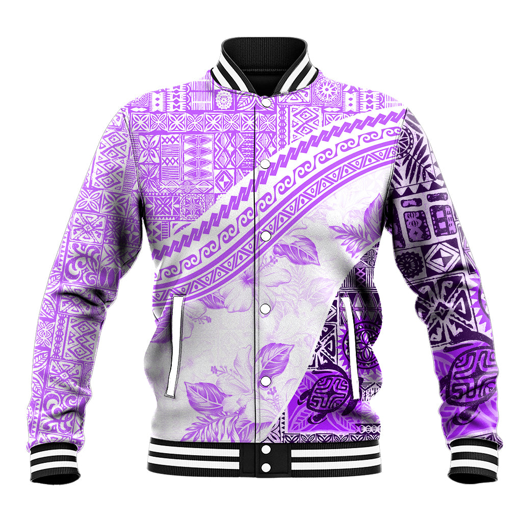 Hawaiian Tapa Baseball Jacket Traditional Vintage Pattern Violet LT05 Unisex Violet - Polynesian Pride