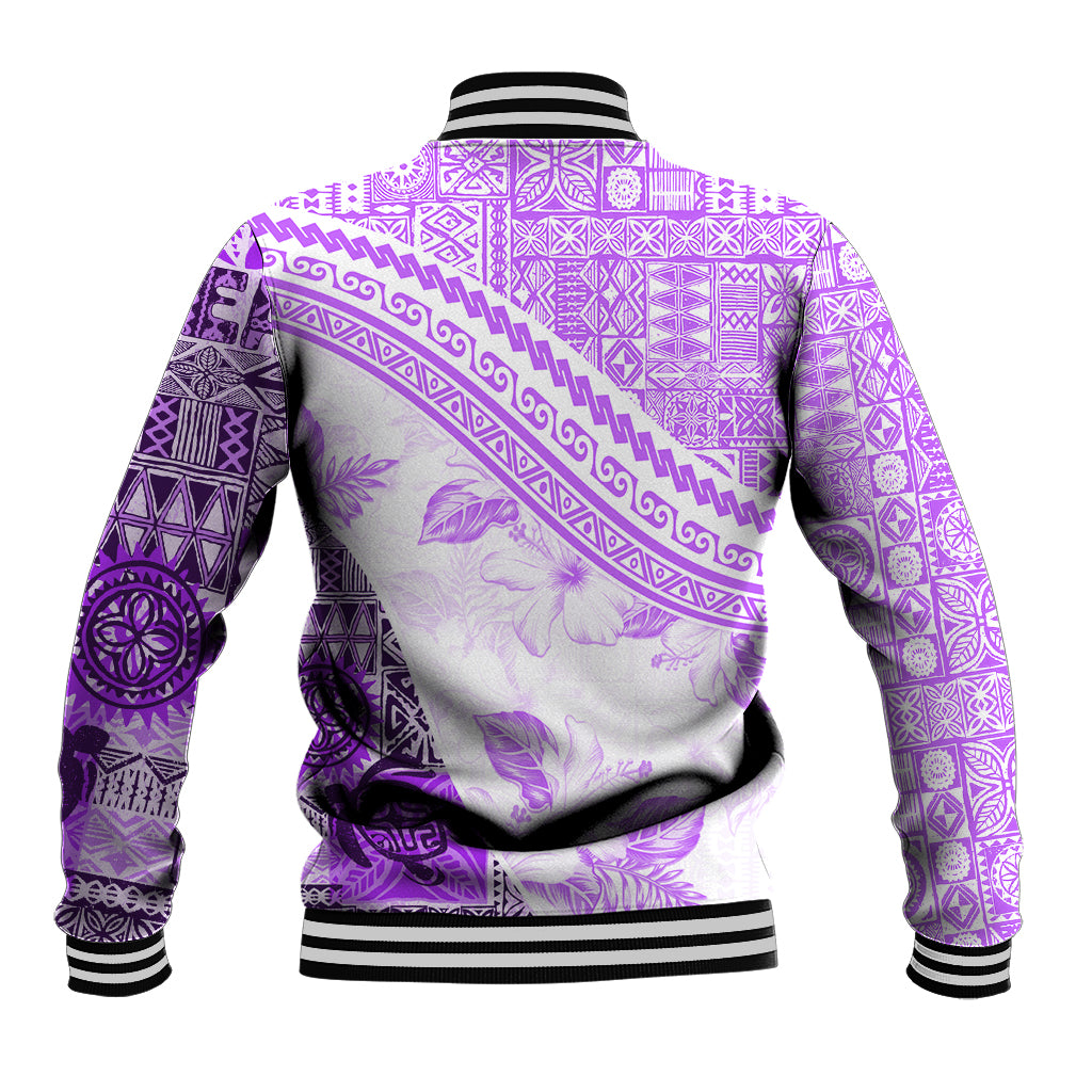Hawaiian Tapa Baseball Jacket Traditional Vintage Pattern Violet LT05 - Polynesian Pride