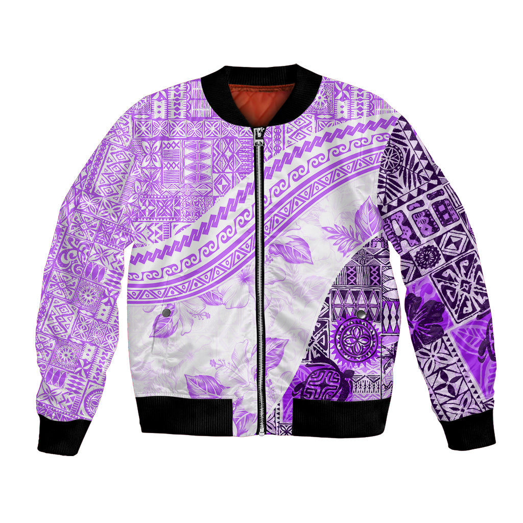 Hawaiian Tapa Bomber Jacket Traditional Vintage Pattern Violet LT05 Unisex Violet - Polynesian Pride