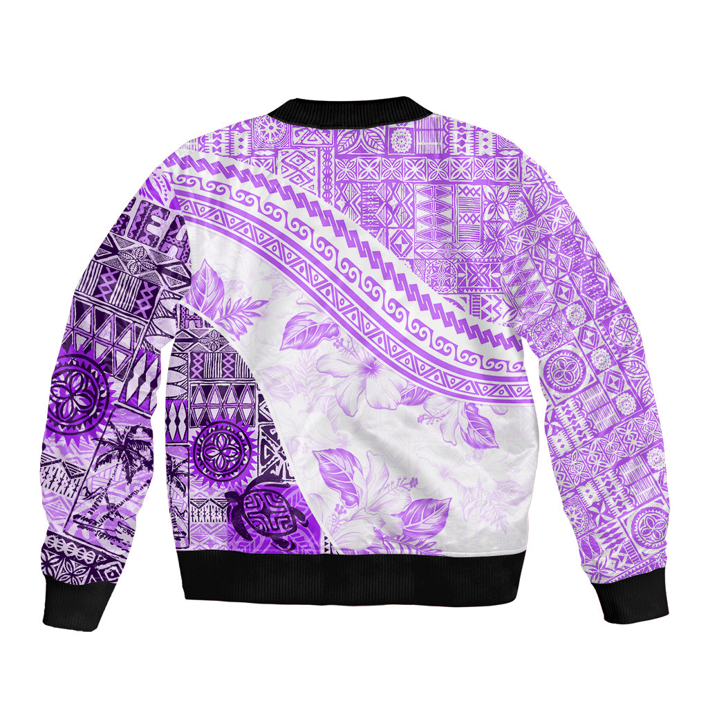 Hawaiian Tapa Bomber Jacket Traditional Vintage Pattern Violet LT05 - Polynesian Pride