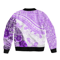 Hawaiian Tapa Bomber Jacket Traditional Vintage Pattern Violet LT05 - Polynesian Pride