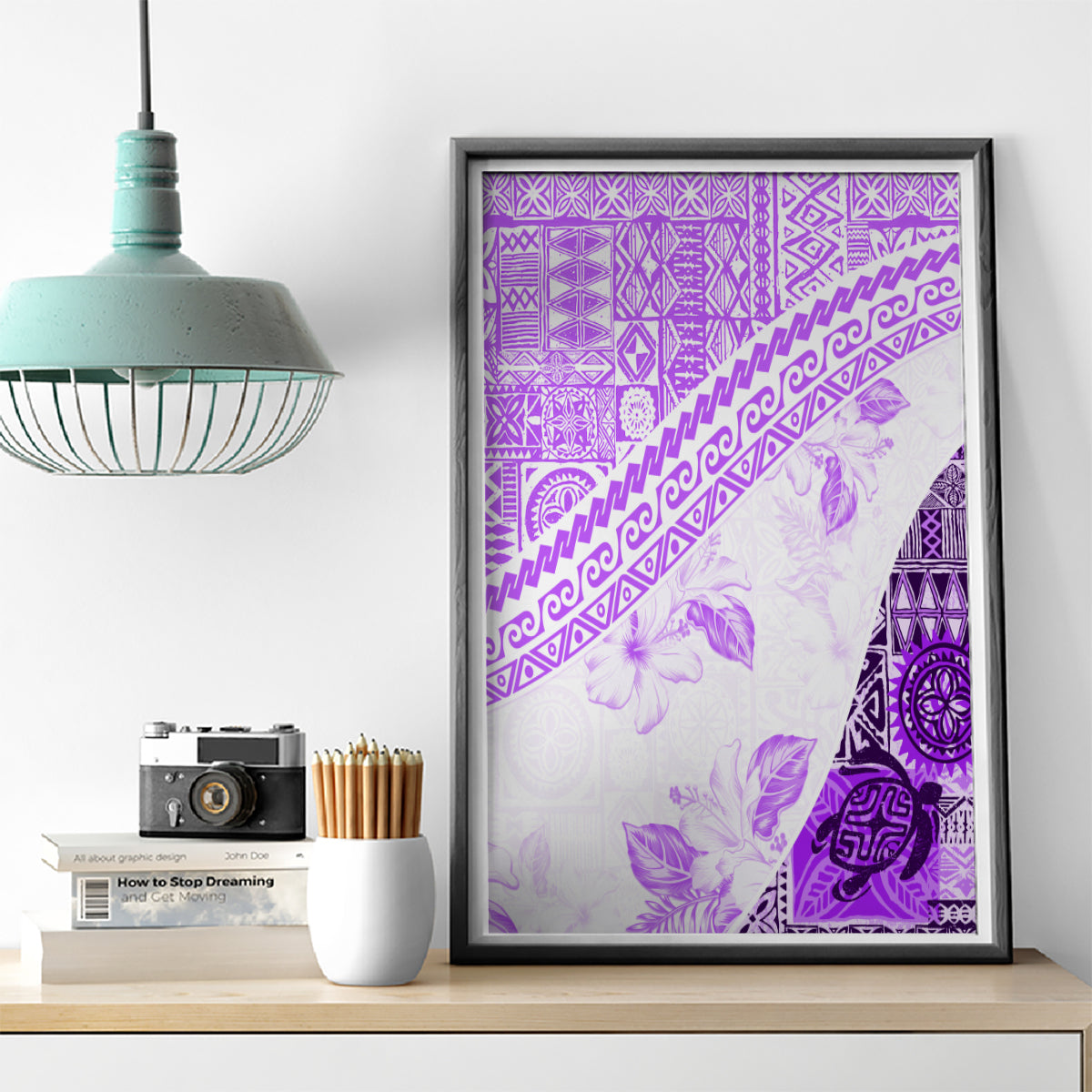 Hawaiian Tapa Canvas Wall Art Traditional Vintage Pattern Violet LT05 - Polynesian Pride