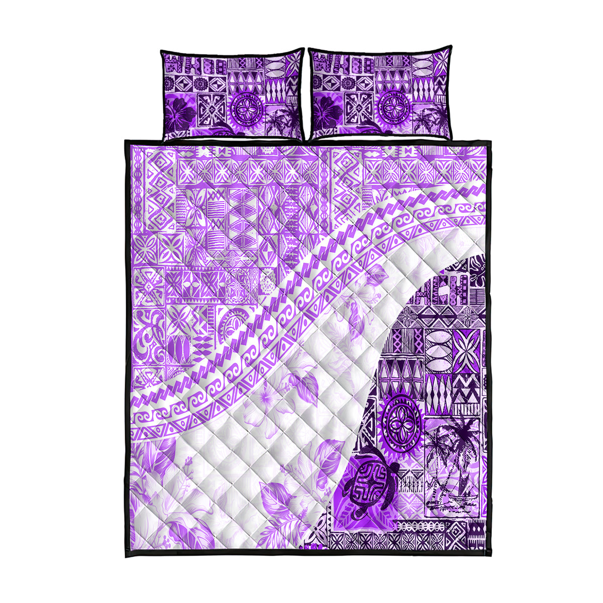 Hawaiian Tapa Quilt Bed Set Traditional Vintage Pattern Violet LT05 Violet - Polynesian Pride