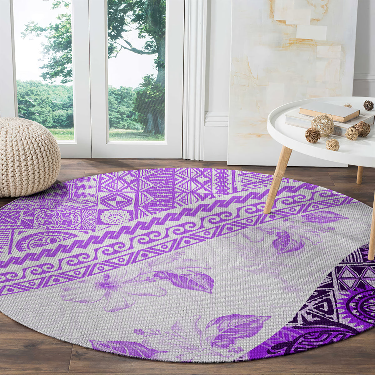 Hawaiian Tapa Round Carpet Traditional Vintage Pattern Violet LT05 - Polynesian Pride