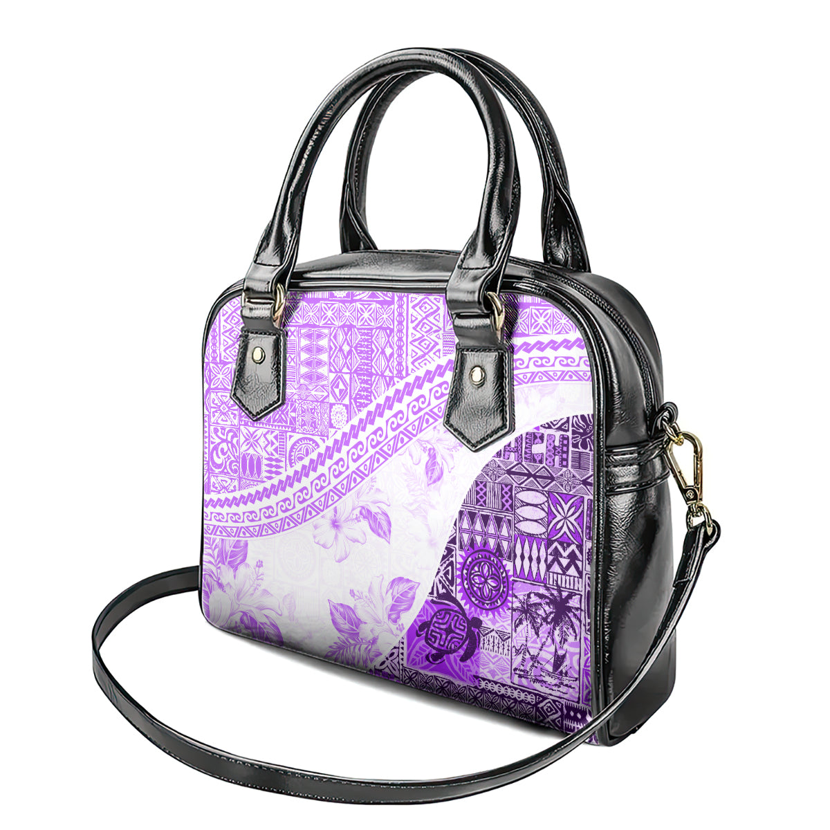 Hawaiian Tapa Shoulder Handbag Traditional Vintage Pattern Violet LT05 - Polynesian Pride