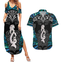 New Zealand Aotearoa Couples Matching Summer Maxi Dress and Hawaiian Shirt Maori Taniwha Paua Shell