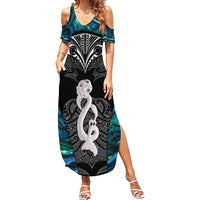 New Zealand Aotearoa Family Matching Summer Maxi Dress and Hawaiian Shirt Maori Taniwha Paua Shell