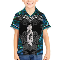 New Zealand Aotearoa Kid Hawaiian Shirt Maori Taniwha Paua Shell