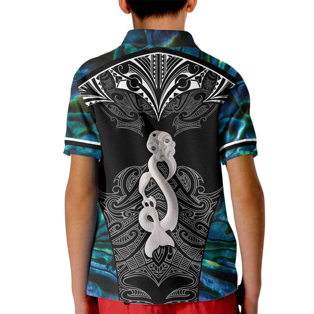 New Zealand Aotearoa Kid Polo Shirt Maori Taniwha Paua Shell