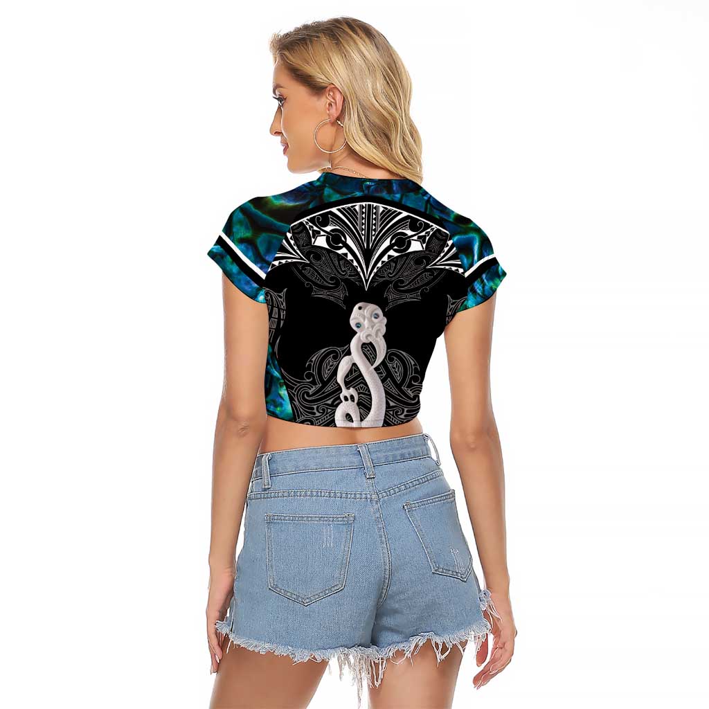 New Zealand Aotearoa Raglan Cropped T Shirt Maori Taniwha Paua Shell LT05 - Polynesian Pride