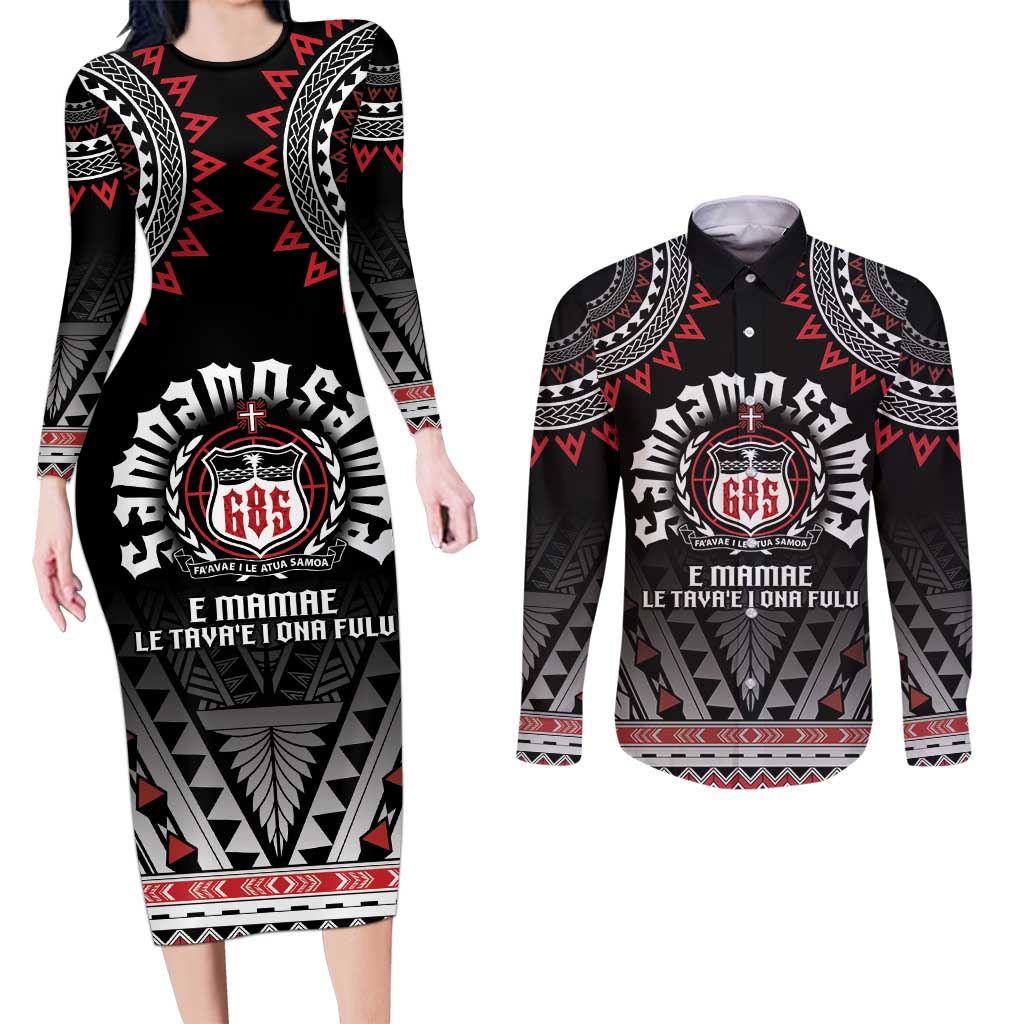 Personalised Samoa Black Saturday Couples Matching Long Sleeve Bodycon Dress and Long Sleeve Button Shirt Samoa For Samoans