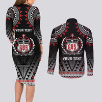 Personalised Samoa Black Saturday Couples Matching Long Sleeve Bodycon Dress and Long Sleeve Button Shirt Samoa For Samoans