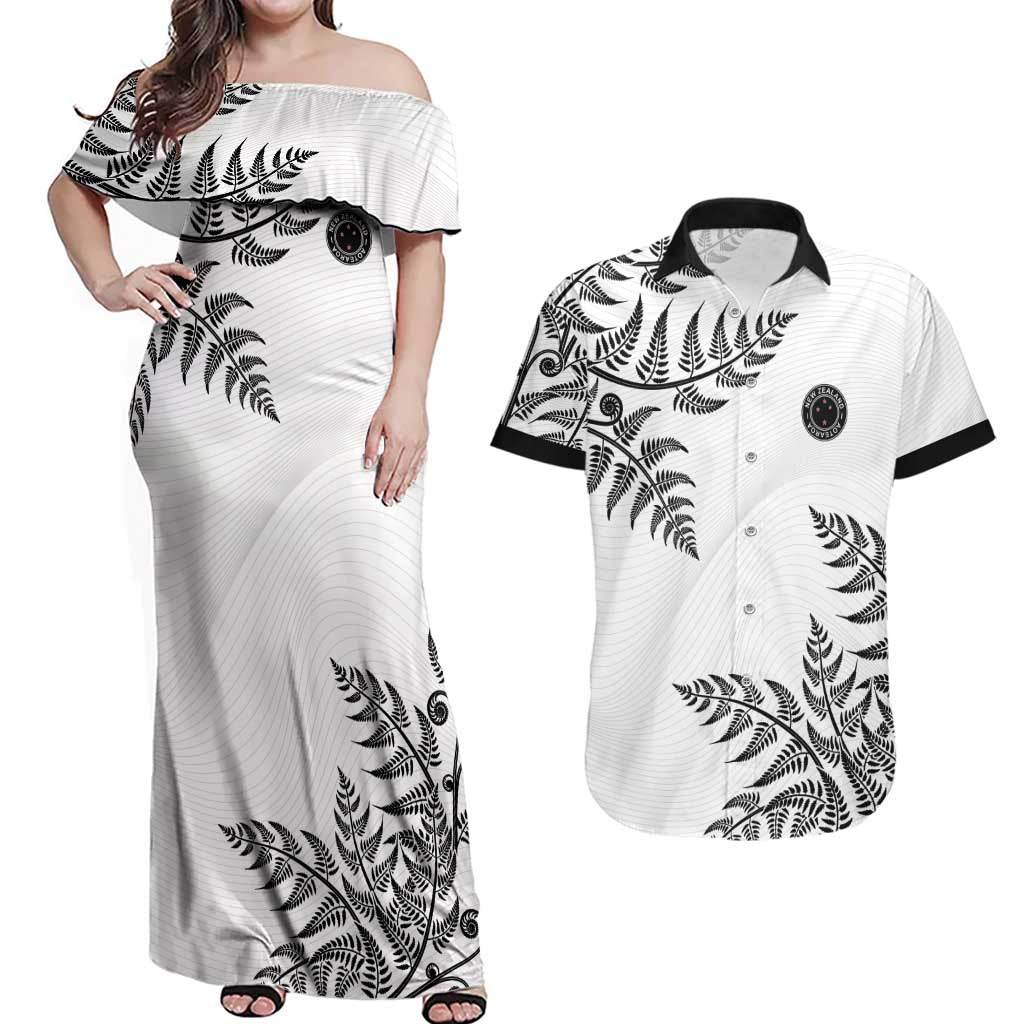 Custom New Zealand Football Couples Matching Off Shoulder Maxi Dress and Hawaiian Shirt Aotearoa Pride LT05 White - Polynesian Pride