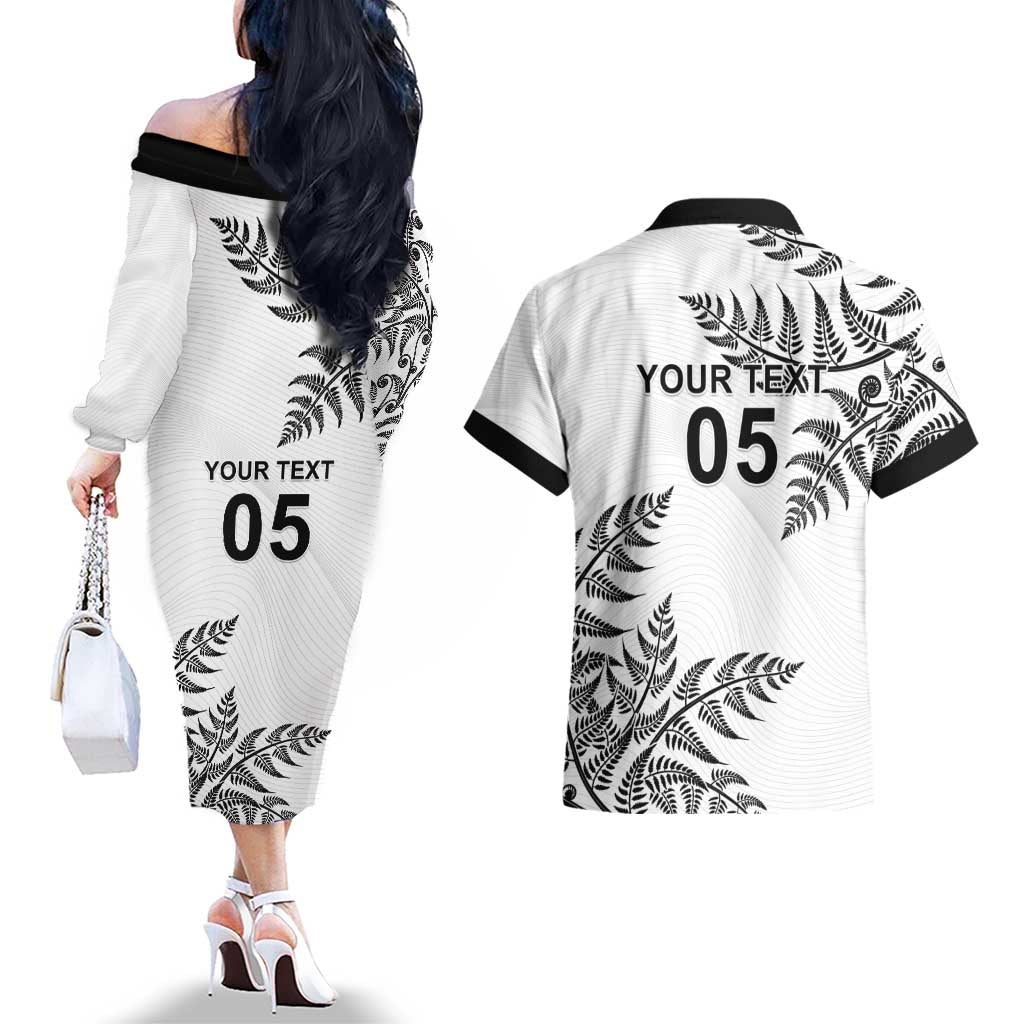 Custom New Zealand Football Couples Matching Off The Shoulder Long Sleeve Dress and Hawaiian Shirt Aotearoa Pride - Polynesian Pride