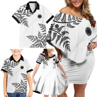 Custom New Zealand Football Family Matching Off Shoulder Short Dress and Hawaiian Shirt Aotearoa Pride - Polynesian Pride