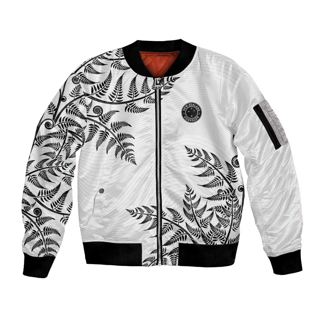 Custom New Zealand Football Sleeve Zip Bomber Jacket Aotearoa Pride LT05 Unisex White - Polynesian Pride