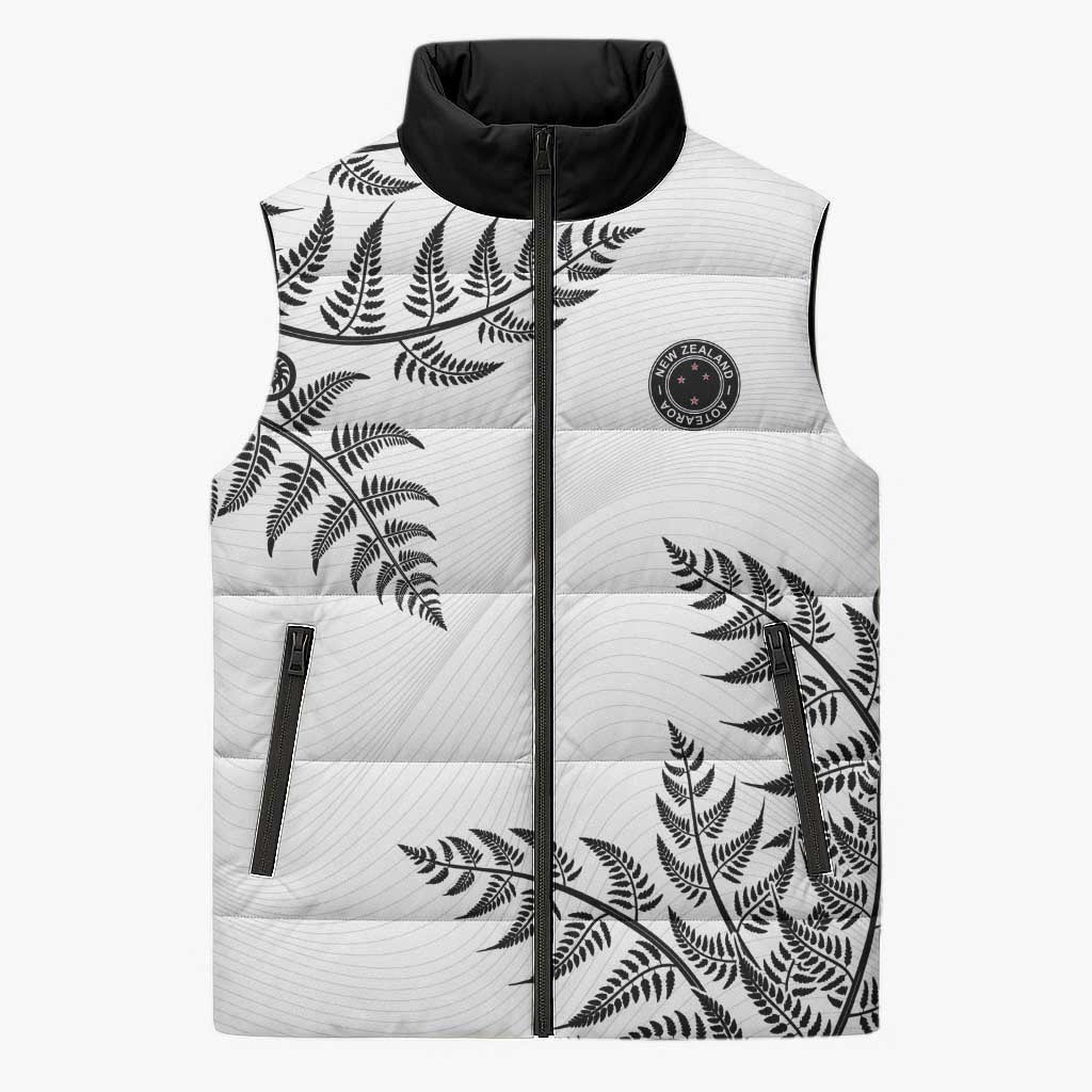 Custom New Zealand Football Sleeveless Puffer Jacket Aotearoa Pride LT05 Unisex White - Polynesian Pride