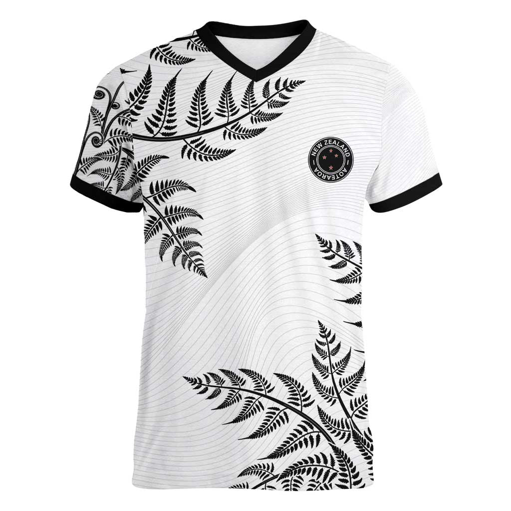 Custom New Zealand Football Women V-Neck T-Shirt Aotearoa Pride - Polynesian Pride
