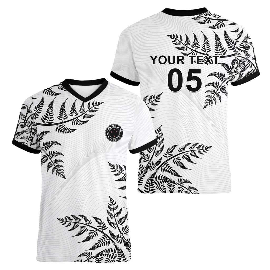 Custom New Zealand Football Women V-Neck T-Shirt Aotearoa Pride - Polynesian Pride
