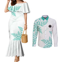 Custom New Zealand Football Couples Matching Mermaid Dress and Long Sleeve Button Shirt Aotearoa Pride Aqua Version LT05 Aqua - Polynesian Pride