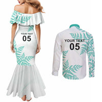 Custom New Zealand Football Couples Matching Mermaid Dress and Long Sleeve Button Shirt Aotearoa Pride Aqua Version LT05 - Polynesian Pride
