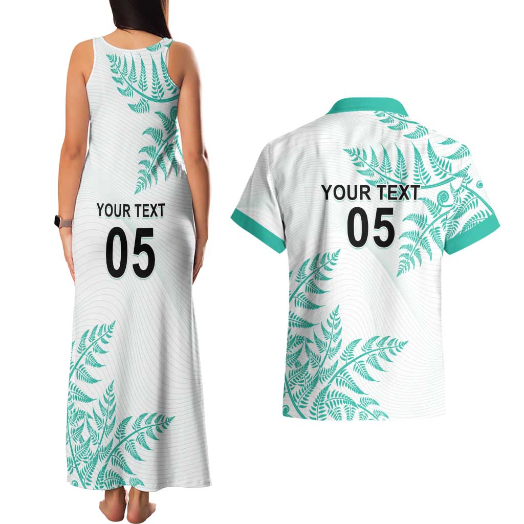 Custom New Zealand Football Couples Matching Tank Maxi Dress and Hawaiian Shirt Aotearoa Pride Aqua Version - Polynesian Pride