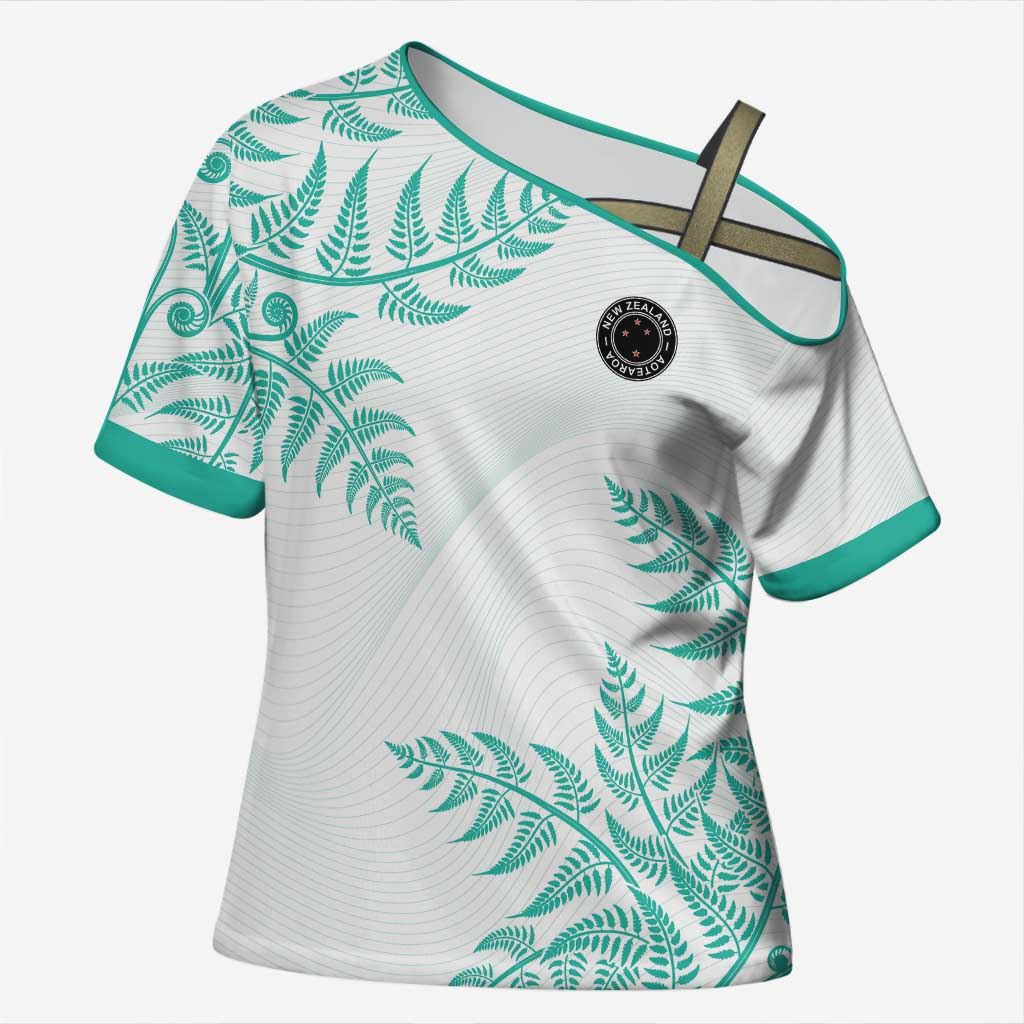 Custom New Zealand Football Cross Shoulder Shirt Aotearoa Pride Aqua Version - Polynesian Pride
