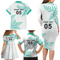 Custom New Zealand Football Family Matching Long Sleeve Bodycon Dress and Hawaiian Shirt Aotearoa Pride Aqua Version - Polynesian Pride