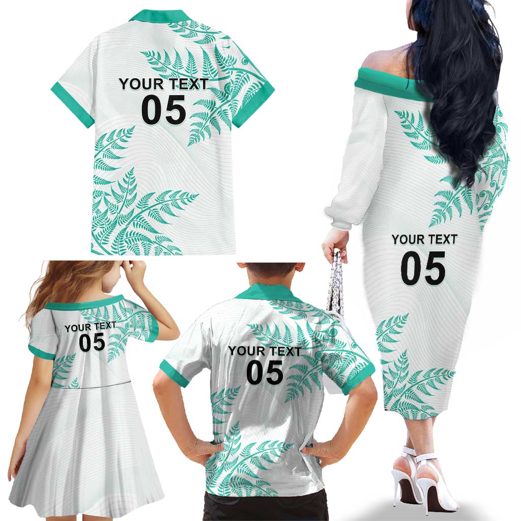 Custom New Zealand Football Family Matching Off The Shoulder Long Sleeve Dress and Hawaiian Shirt Aotearoa Pride Aqua Version - Polynesian Pride