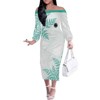 Custom New Zealand Football Family Matching Off The Shoulder Long Sleeve Dress and Hawaiian Shirt Aotearoa Pride Aqua Version - Polynesian Pride