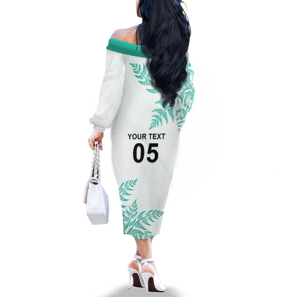 Custom New Zealand Football Family Matching Off The Shoulder Long Sleeve Dress and Hawaiian Shirt Aotearoa Pride Aqua Version - Polynesian Pride